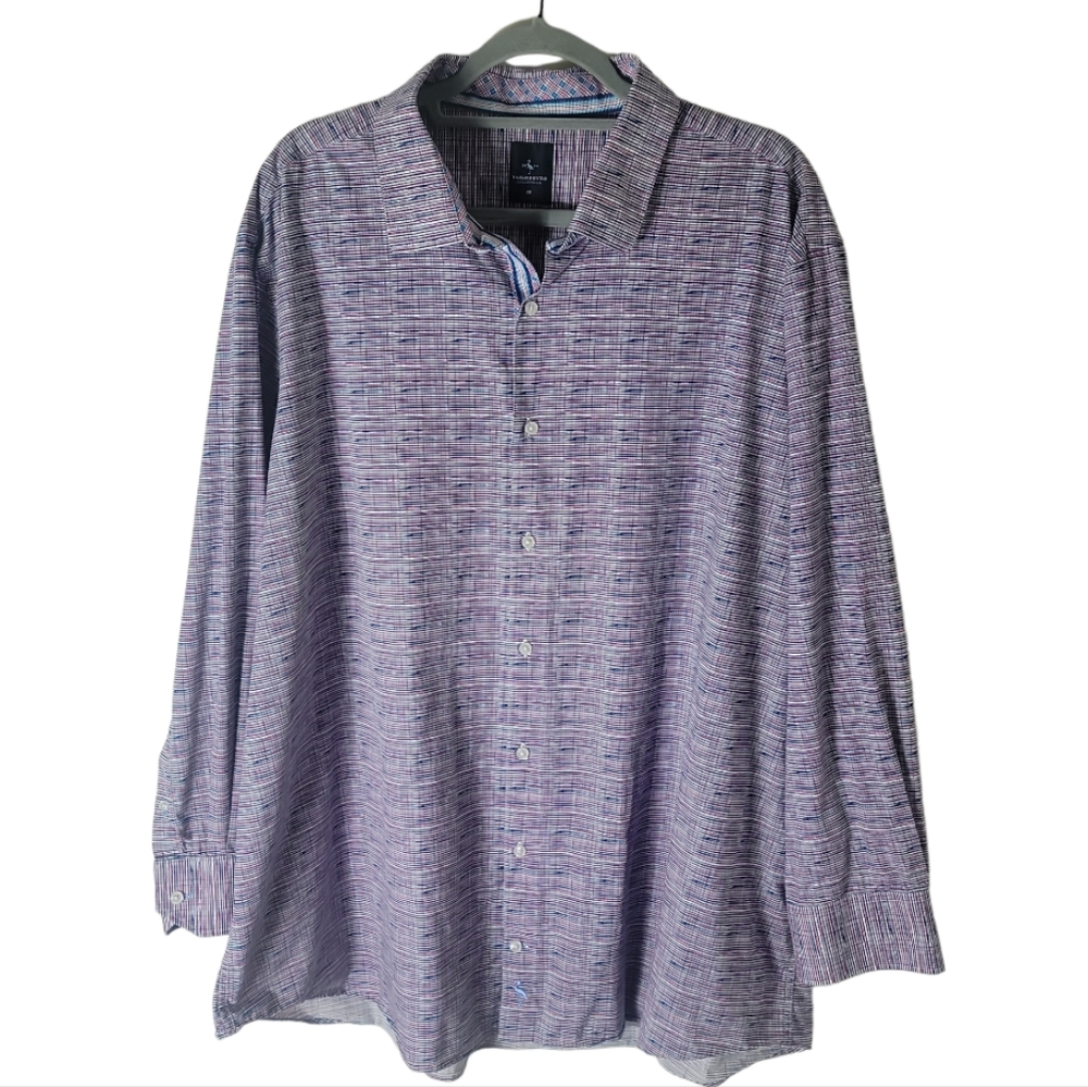 Tailorbyrd Collection button front shirt men’s 2X purple blue print long sleeve